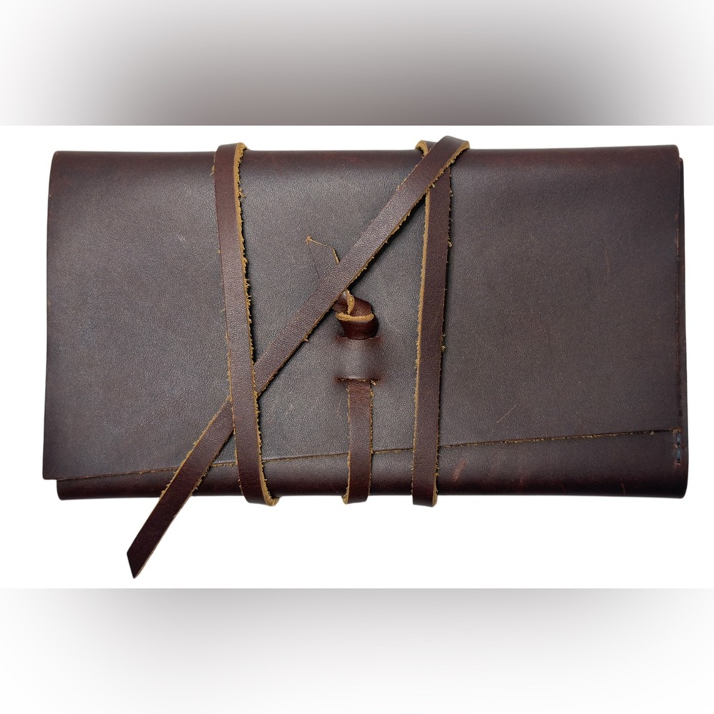 PORTLAND LEATHER GOODS Brown Saddle Leather Wrap Wallet Passport Travel Organize